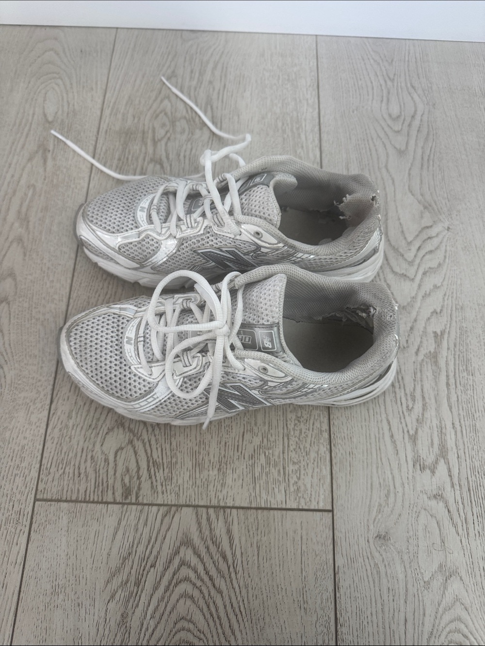 New Balance Youth White and Gray Athletic Sneakers